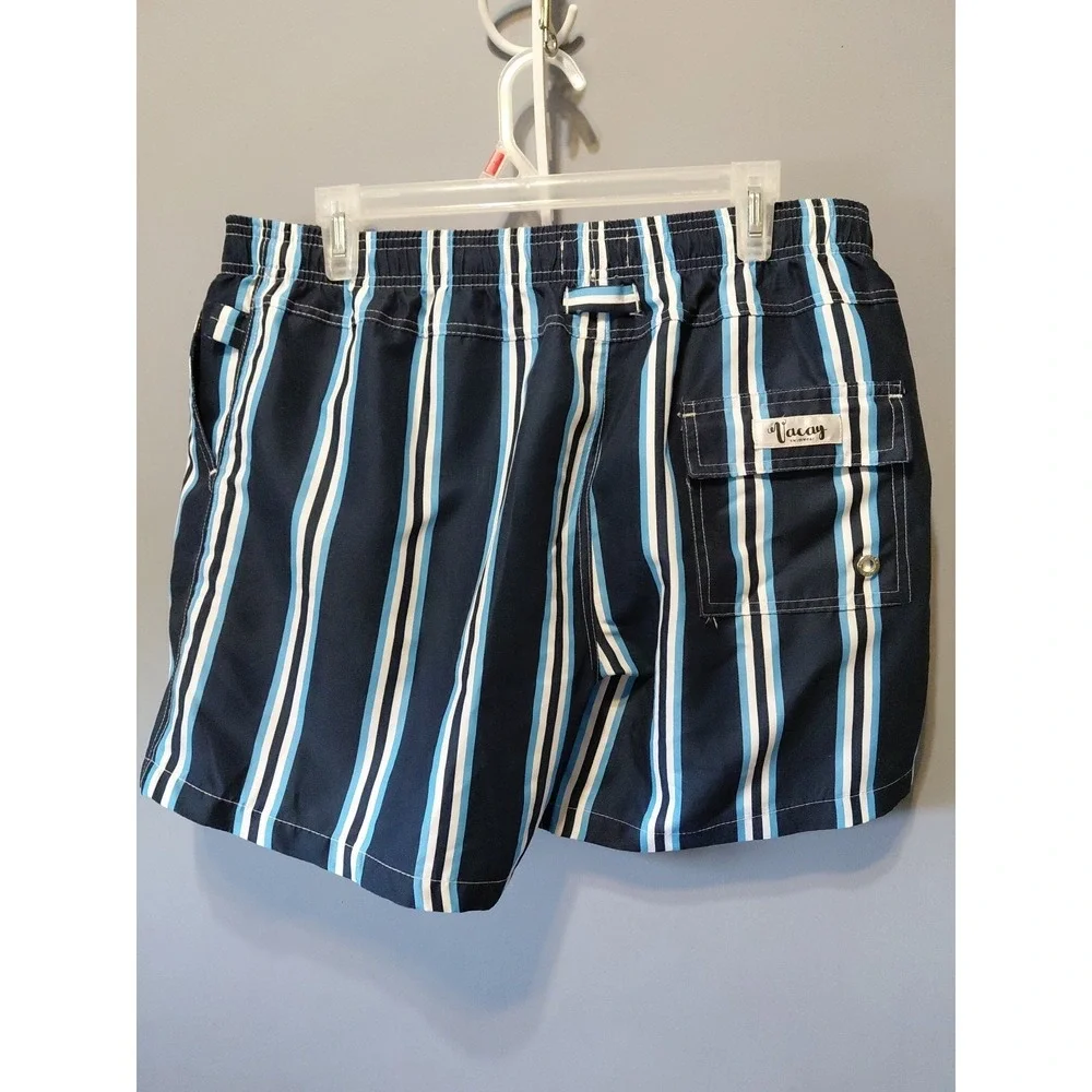 Vacay Swim Trunks Mens XL Blue Striped Shorts Elastic/Drawstring Pockets Surfer
